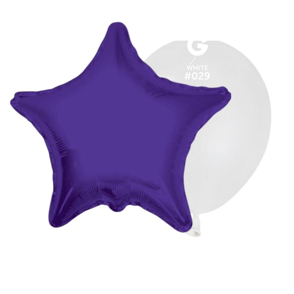 metallic purple and white balloons